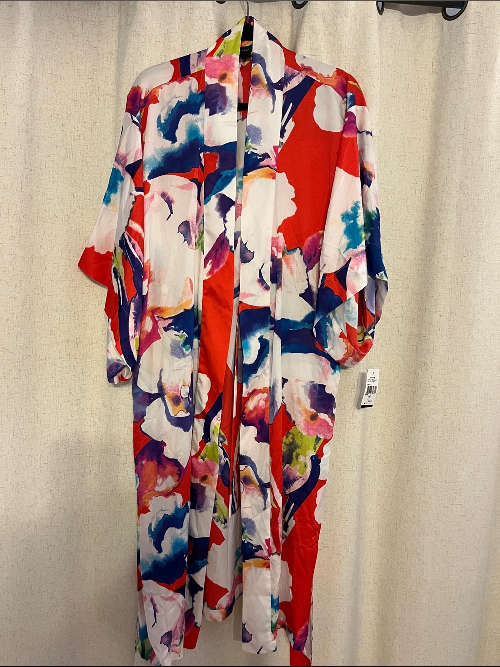 Natori Red Multi Floral Watercolor Kimono